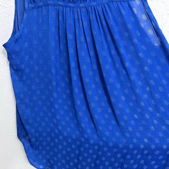 Anthropologie Maeve Royal Blue Clovis Pleated Dot Top Sleeveless Blouse Size 0 - Picture 5 of 12
